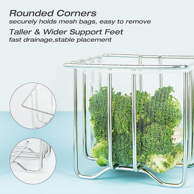 Kitchen Sink Strainer with Sink Basket Holder and 200 Strainer Net Bags,Food Catcher with Drain Filter Mesh Bag,Meshmate Waste Rack Trash Catcher for Leftovers.