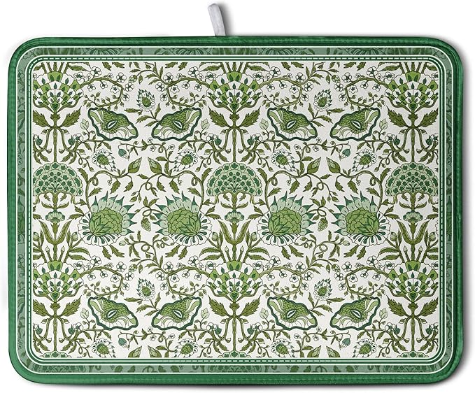 Green Floral Dish Drying Mat for Kitchen Counter 18x24 Inch Spring Summer Flowers Drying Mats Microfiber Absorbent Dish Drainer Pad Reusable Washable Dish Draining Mat for Coffee Bar Sink