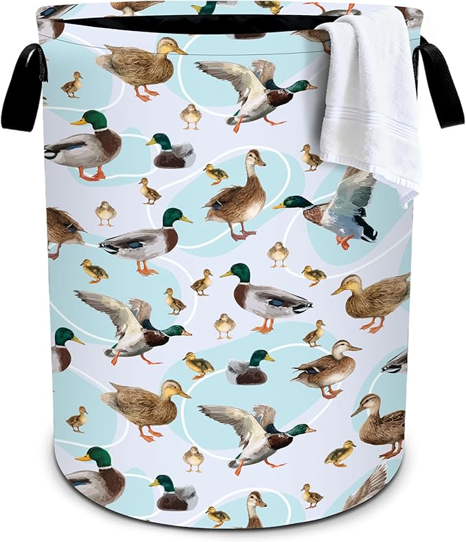 Green Duck Laundry Basket Storage Bin Foldable Laundry Hamper Clothes Storage Bucket Organizer 19.6x15.7 Inch For Laundry Room/Bedroom/Bathroom