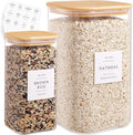 Glass Pantry Storage Containers with 132 Kitchen Pantry Labels, 138/50 oz Large Square Flour and Sugar Containers with Airtight Lids, Gallon Glass Jars with Bamboo Lids for Rice, Pasta, Cookies, grain
