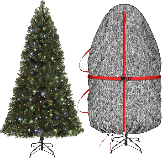 VERONLY Festive Christmas Tree Storage Bag for 7-7.5FT Artificial Trees - Heavy-Duty Waterproof & Dustproof Cover with Straps | 800D Oxford Stand Design | No Disassembly | Xmas Holiday Storage