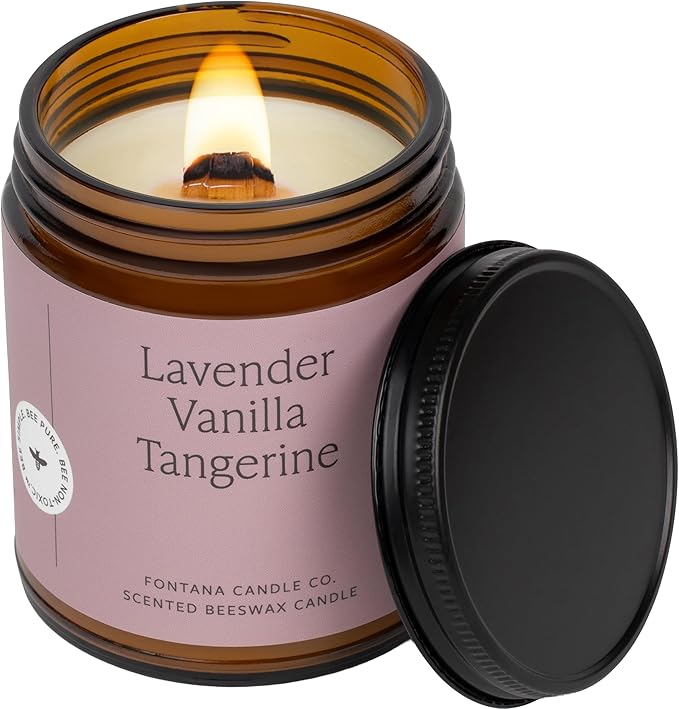 Fontana Candle Co Wood Wick Beeswax Jar Candles, Lavender Vanilla Tangerine - Made with Coconut Oil & Pure Essential Oils – Clean Burn, Long Lasting and Non-Toxic Candles for Home & Room Decor