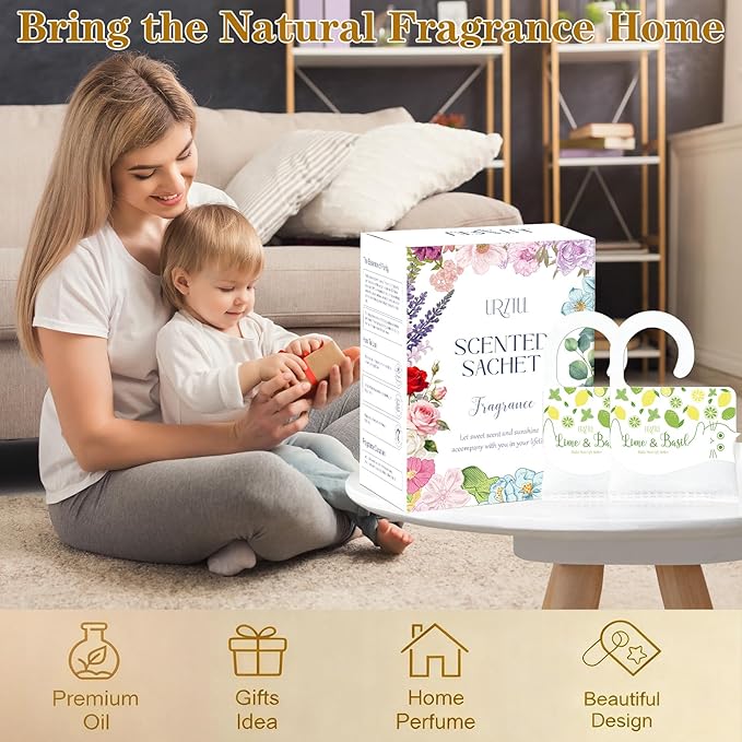 13 Packs Lime & Basil Sachets Bags for Drawers and Closets, Hanging Scented Sachets Air Fresheners, Natural Home Fragrance Odor Eliminator for Wardrobe, Shoe Cabinet, Car & Bathroom Potpourri Bag