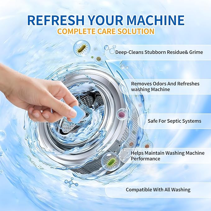 Luvoar Washing Machine Cleaner Tablets–24 Packs,Deep Cleaning Tablets For HE Front Loader & Top Load Washer,Clean Inside Drum and Laundry Tub Seal-1Year Supply