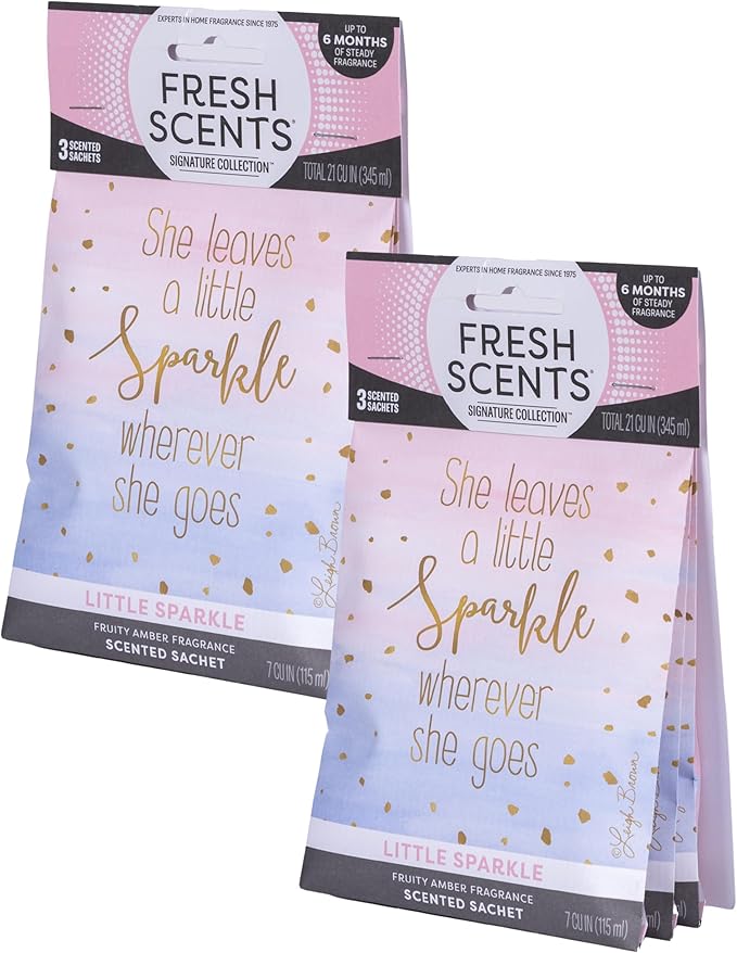 Fresh Scents Scented Sachets | A Little Sparkle| Home Fragrance | Long Lasting (Up to 6 Months) | Air Freshener for Closets, Drawers, & Cars | 6 Pack