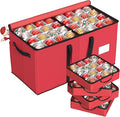 Christmas Ornament Storage Box with 8 Trays, Christmas Storage Container for 128-3'' Holiday Ornament Decorations, Large Xmas Organizer with Adjustable Dividers, Dual Zipper and Pocket - Red
