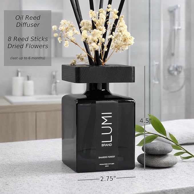 Luxury Aroma Gift Set | Bamboo Forest - Reed Diffuser (200ml), Wood Wick Soy Candle (200g), Room Spray (50ml) | Includes Dried Flowers & 8 Reeds | Luxurious Home Fragrance for Home Décor & Gifts
