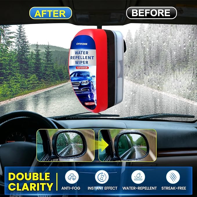 Car Windshield Water Repellent & Anti-Fog Treatment - Quick Interior & Exterior Glass Coating Kit, Rain Repellent Spray for Windows, Mirror, Paint Protection - Long-Lasting Visibility, Pack of 2
