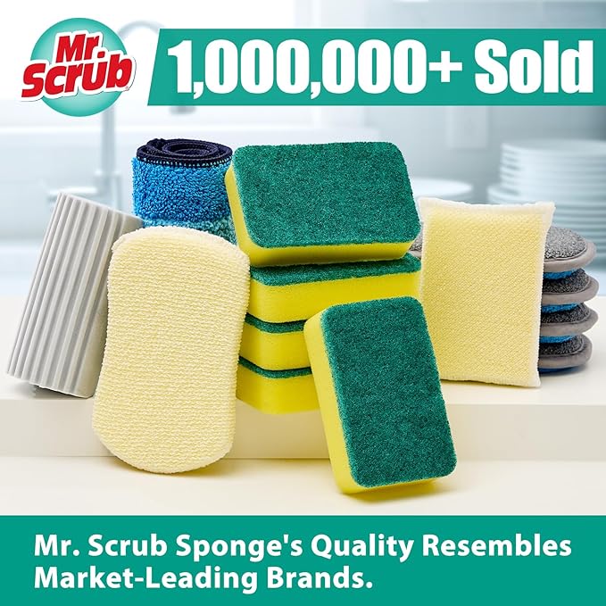 Mr. Scrub Sponges Kitchen Scrub Dish Sponge Scouring Pad, 36 Pack Cleaning Brush Scrubber Supplies for Soap, Dishwashing Dinnerware Sets Pan Pot Towels Cloth Rags Holder Glass Dishwasher Sink Bathroom