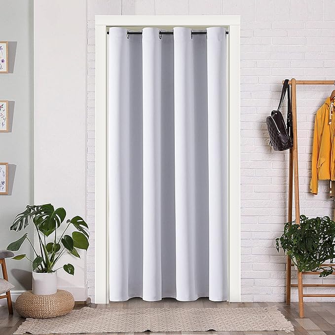 ChrisDowa Blackout Door Curtains for Doorway Privacy, Grommet Closet Curtain for bedroom closet door, Thermal Insulated Temporary Door Cover Room Divider Curtain (1 Panel, Greyish White, 34 x 80 Inch)
