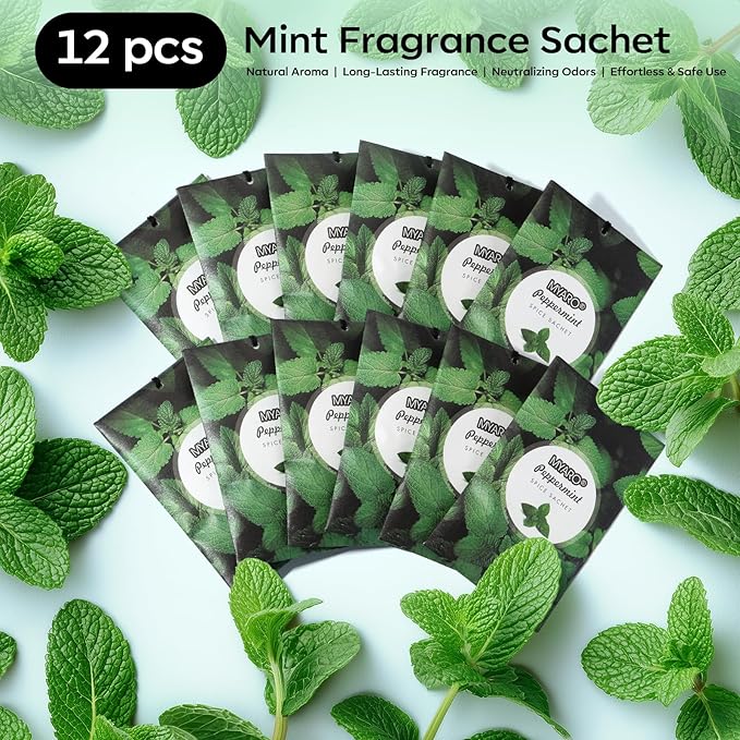 MYARO 12 Packs Peppermint Potpourri Bags Sachets for Drawer and Closet, Long-Lasting Drawer Car Air Fresheners Closet Odor Eliminating Home Fragrance