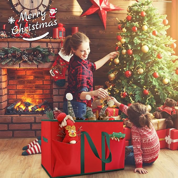 Christmas Nutcrackers Storage Box Stores 8 Figurines and Nutcrackers Sized 15 Inches, Holiday Nutcrackers Organizer with Adjustable Dividers, Extra Pockets, 600D Oxford Fabirc, Durable Handle