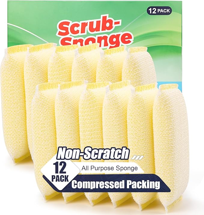 All-Purpose Non Scratch Sponges，Sponges Kitchen for Washing and Cleaning Dishes, Non-Stick Cookware,Premium Scrub and Scrubbers，Cleaning of Kitchen, Bathroom,and Household,12Pad