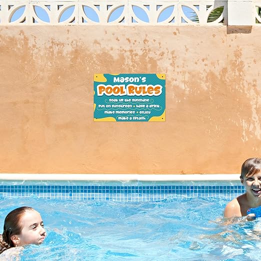 Custom Pool Sign, Pool Rules Soak Up The Sunshine for Pool Décor Sign, 12x18 Inches, Rust Free .063 Aluminum, Fade Resistant, Made in USA by Sigo Signs