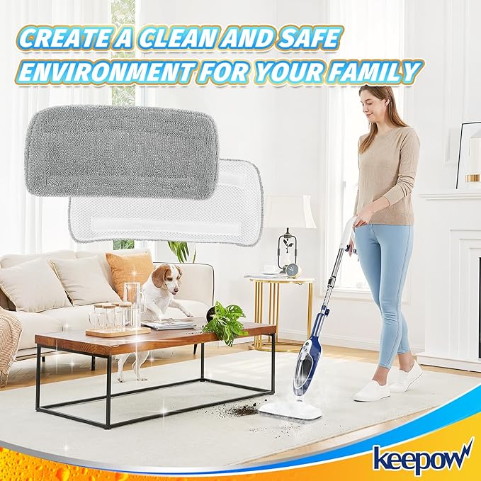 KEEPOW Steam Mop Pads Compatible with GorFanty GF-6610B/GF-6610, Compatible with Mxnsewr, Fit for Neugo NE033/NE033M Steamer Mop, Microfiber Absorbent Steam Mop Replacement Pads for Multi-Surface