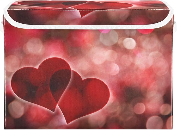 Valentines Baskets Collapsible Storage Bins with Lids, Hearts Bokeh Effect Storage Boxes Clothes Baskets for Organizing