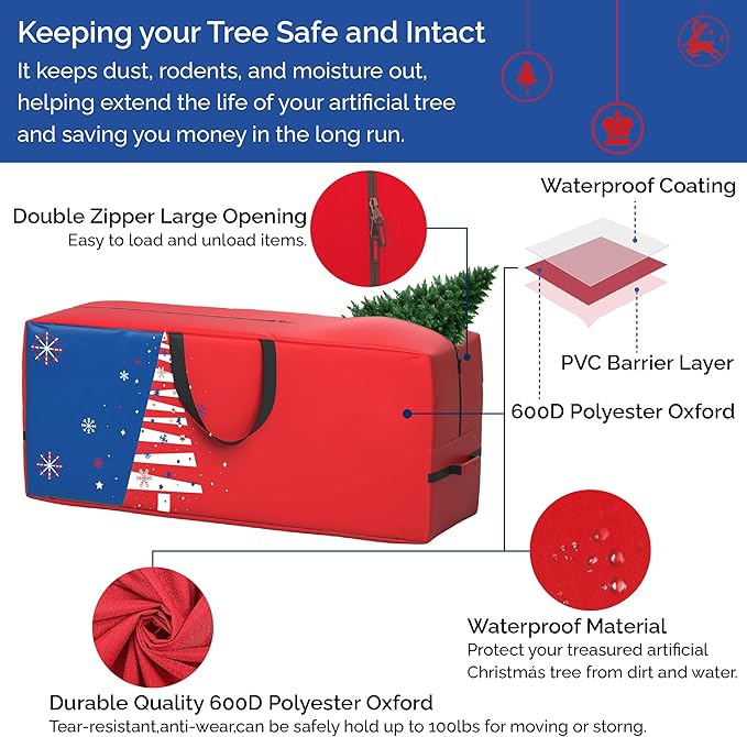 7.5 ft Christmas Tree Storage Bag - Heavy Duty 600D Polyester Oxford Versatile Bag with Wide Opening, Dual Zippers, Extra Large Storage Container for Seasonal Decor, Camping Gear, Sports Equipment
