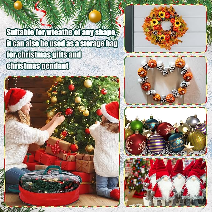 Shappy 12 Pcs Christmas Wreath Storage Bag Clear Wreath Box Wreath Storage Containers with Clear Window and Handle Christmas Garland Storage Containers for Xmas Holiday Seasonal Storage (24 Inch)