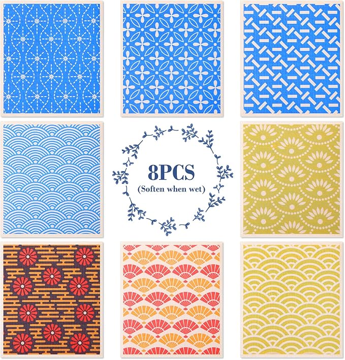 Lucomb 8 Pack Swedish Dishcloths for Kitchen, Reusable Dish Cloth Kitchen Towels Absorbent Sponges Fast Drying Swedish Dish Cloth for Washing Dishes Countertops Tables Cleaning