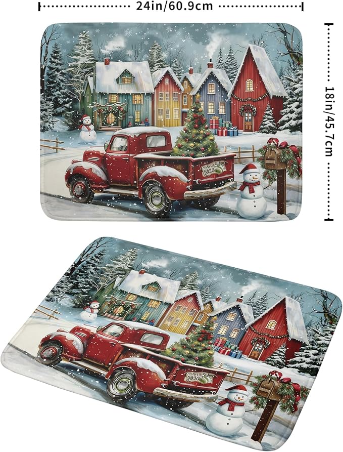 Christmas Dish Drying Mat for Kitchen Counter 24x18 Inch Xmas Red Truck Drying Mat with Absorbent Reversible Microfiber House Snowman Winter Dish Drainer Mats Rack Pad for Coffee Countertop Protector