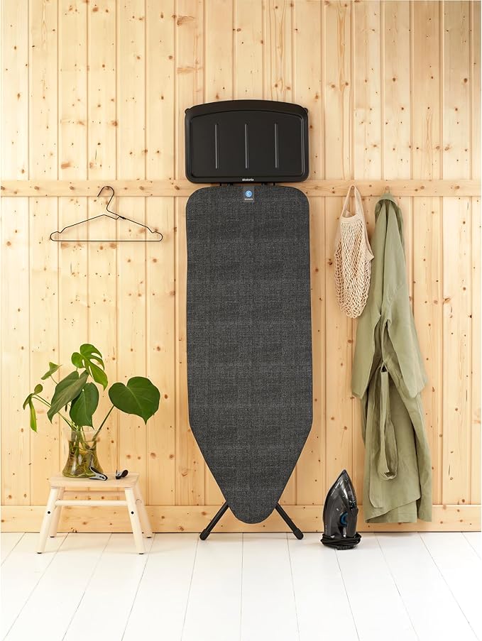 Brabantia Ironing Board C, XL Steam Unit Holder, Adjustable Height, Non-Slip Rubber Feet, Foldable, Denim Black, Size C (49 x 18 inches), Metal Frame, Free Standing, 63 inches