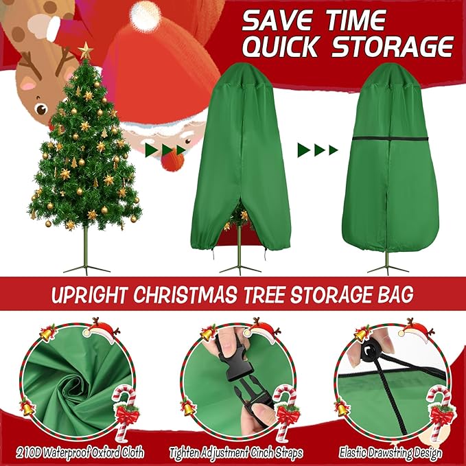 Upright Christmas Tree Storage Bag with Zipper & Adjustable Straps, Tear Resistant Storage Cover for 6 Ft Christmas Tree, Perfect for Easy Storage and Protection of Xmas Ornaments - Green, 6ft