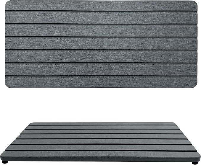 NiuYichee 2 PCS Fast-Drying Sink Stone Tray, 12" x 5.5" Super Absorbent Diatomite Coasters, Grooved Design, Water Absorbing Stone Used for Hand Soaps & Plants & Toiletries in The Modern Home