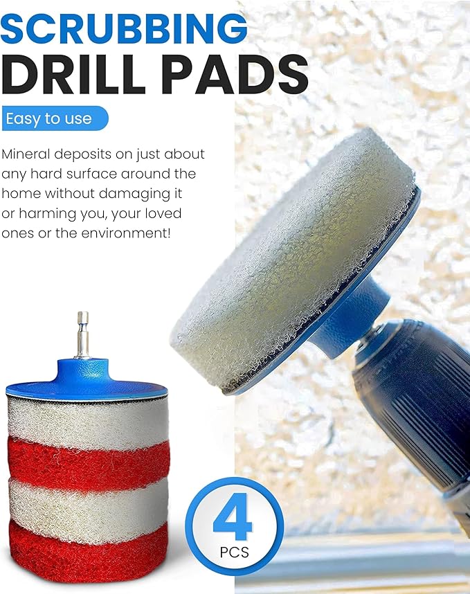 Bring It On Cleaner Hard Water Stain Remover for Glass, Soap Scum remover for Shower glass, Fiberglass, Windows, Tile and Grout Cleaner, Water Spot Remover for Glass Includes Scrubbing Drill Pads