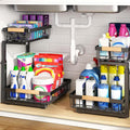 PXRACK Under Sink Organizer, Adjustable Height, 2 Tier Pull Out Under Cabinet Organizer, Slide Out Thickened Metal Under Sink Storage for Kitchen Bathroom Laundry Pantry Cabinet, 2-Pack, Black