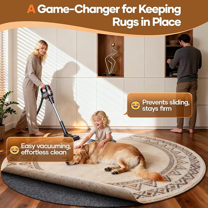 Veken 6 Ft Round Non Slip Cushioned Rug Pad Gripper, Felt and Silicone Backing, 1/4 inch Thick Carpet Liner for Hardwood Floors and Finishes, Under Area Rugs Anti Skid Mat, Keep Rugs Safe and in Place