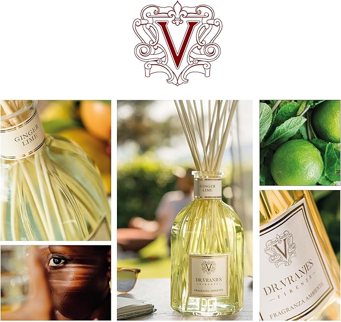 Dr. Vranjes - Ginger Lime 500 ml Refill + Double Pack of White Sticks (3 Pieces Bundle)- Luxury Home Fragrance, Made in Italy, Main Scent: Fruity, Olfactory Pyramid: Lime, Ginger, White Pepper