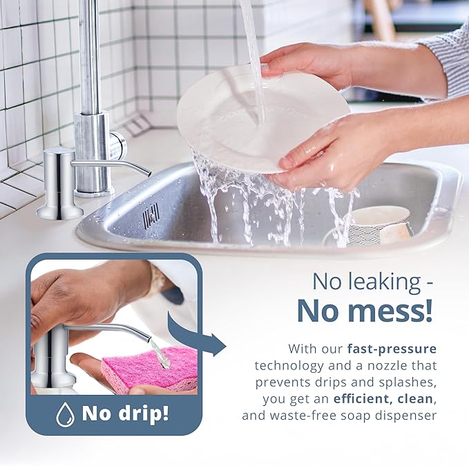 SBEN Built-in Kitchen Sink Soap or Lotion Dispenser Set, Stainless Steel, Chrome Pump, 17 oz PET Bottle, Durable ABS Head, 360° Rotation (Chrome)