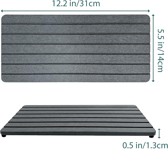 NiuYichee 2 PCS Fast-Drying Sink Stone Tray, 12" x 5.5" Super Absorbent Diatomite Coasters, Grooved Design, Water Absorbing Stone Used for Hand Soaps & Plants & Toiletries in The Modern Home