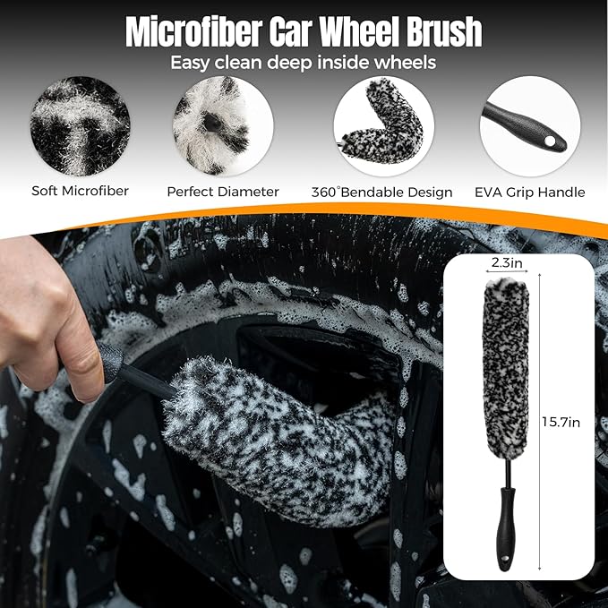 9Pcs Car Wheel Brush kit, Tire Brush, Microfiber Flat Wheel Cleaner Brush, Soft-bristled Rim Cleaner Brush, Tire Shine Applicator, Detailing Brushes, Detailing Pads, Scratch-Free Car Drying Towel