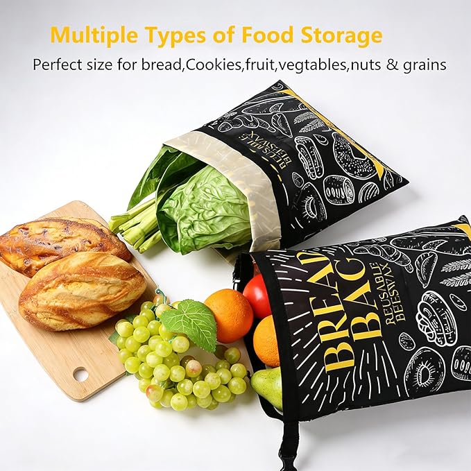 Bread Bags for Homemade Bread- 2 Packs (17 x 12 ") Beeswax Bread Bag Reusable Sourdough Bread Bags for Homemade Food Storage Bag to Keep Sourdough Fresh