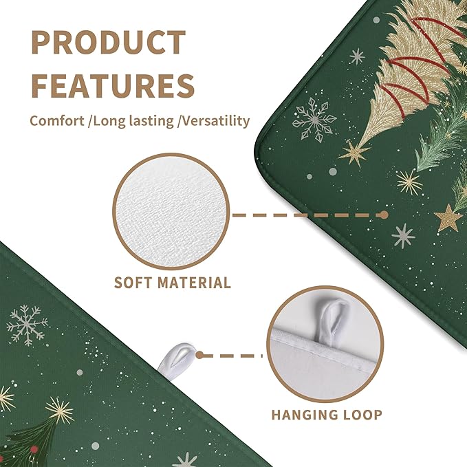 Wnoesat Green Christmas Tree Snowflakes Dish Drying Mat for Kitchen Counter 18x24 Inch Winter Xmas Holiday Dish Rack Mat Absorbent Microfiber Dish Draining Mat Reversible Drainer Pad