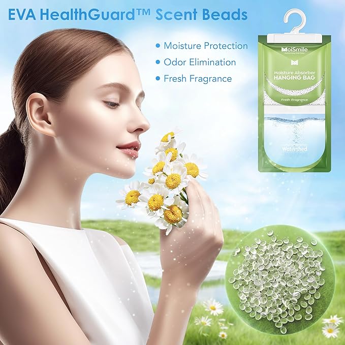 Moisture Absorbers 30 Pack Fresh Fragrance, Hanging Closet Dehumidifier Bags, Humidity Absorber, Compact Eliminates Odors Humidity Packs for Car, Bathroom, Bedroom, Basement, 9.8OZ