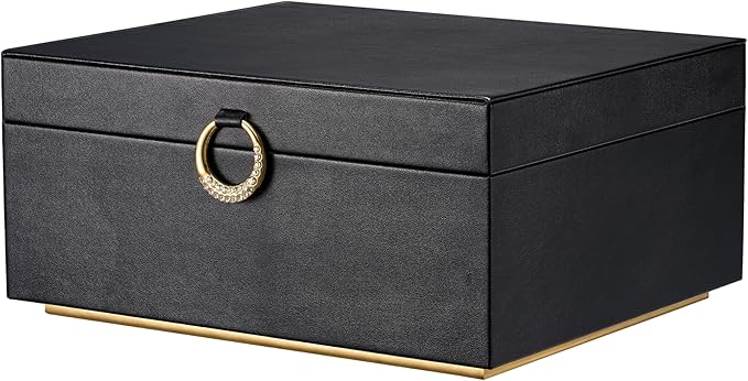 pickpiff 2 Layer Jewelry Box Organizer for Women, Jewelry Organizer with Handle & Removable Tray, Necklace Holder Ring Earring Storage, Velvet Lined Jewelry Case for Home or Travel, Gift Ready, Black