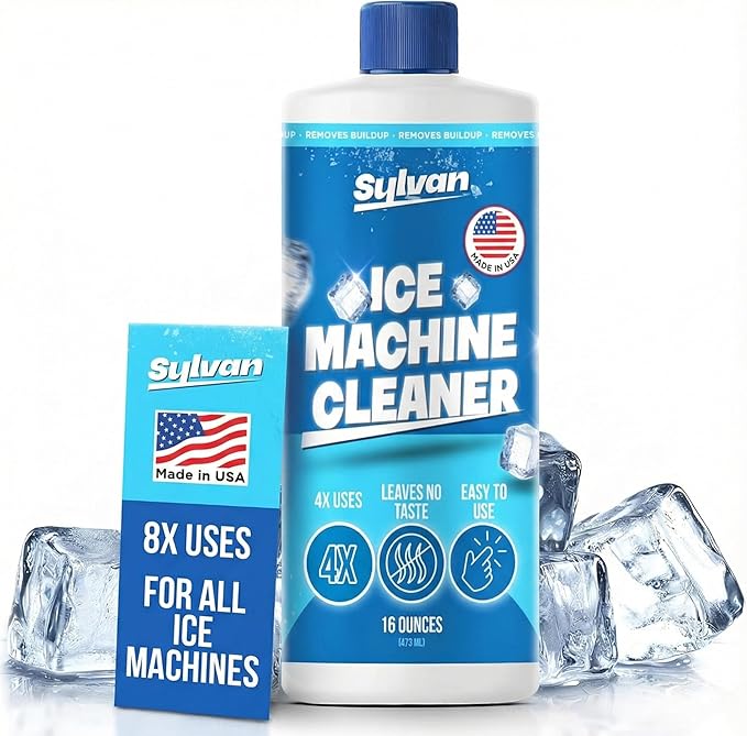Sylvan Ice Machine Cleaner and Descaler | 16 oz | Free Cloth | Made in USA | Nickel Safe Ice Maker Cleaner and Descaler | Universal Compatibility for Commercial & Residential Ice Makers
