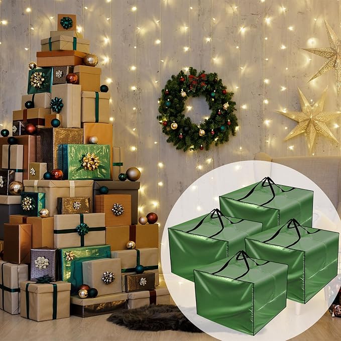 Patelai 4 Pcs 105 Gallon Cushion Cover Storage Bag 32 x 32 x 24'' Outdoor Waterproof Oxford Camping Moving Bag with Zipper Handles for Xmas Tree Ornament Patio Furniture Pillow Packing (Green)