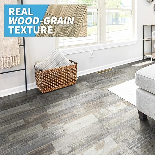 Art3d Peel and Stick Floor Tile Vinyl Wood Plank 12-Pack 18 Sq.Ft, Aged Wood, Rigid Surface Hard Core Easy DIY Self-Adhesive Flooring