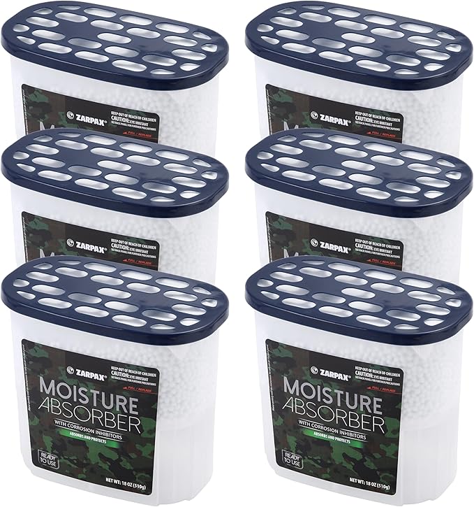 ZARPAX Moisture Absorber Corrosion Inhibitors Gun & Gear 17.6 oz/500g | Removes Moisture, Damp & Humidity | Odor Absorber | Moisture Trap for Bathroom, Closet, Kitchen | Set of 6