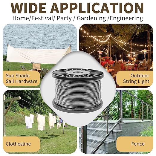 MSLANE 1/16" Black Wire Rope Kit 300FT 304 Stainless Steel Vinyl Coated with M5 Turnbuckles, 7x7 Strand Core Aircraft Cable for String Light, Picture Hanging, Clothesline, Curtain, and Plant Trellis
