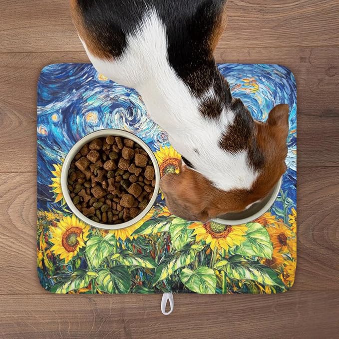 Sunflower Dish Drying Mat for Kitchen Counter 18x16 Inch Starry Night Drying Mat with Absorbent Reversible Microfiber Farmhouse Floral Dish Drainer Mats Rack Pad for Coffee Countertop Protector