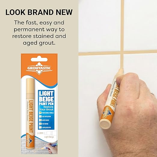 Light Beige Grout Paint Pen – Restore and ReColor Your Grout – Restores, Colors & Seals – Fast Drying, Waterproof, Long Lasting Color for Bathroom, Showers & Kitchen Floors.