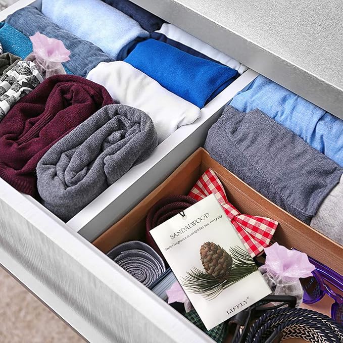 LIFFLY 14 Packs Sandalwood Scented Sachets Bag for Drawer and Closet Long Lasting Gift