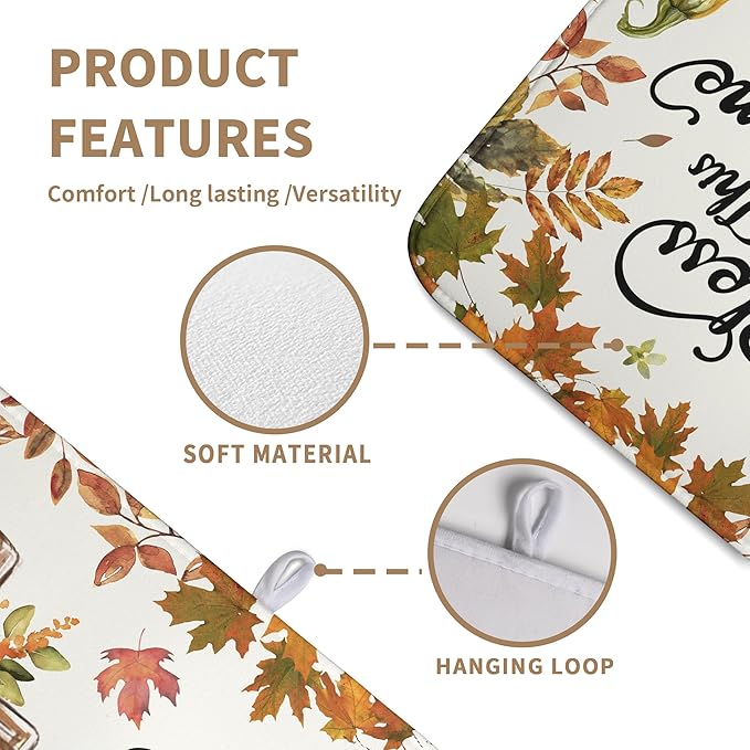 Wnoesat Fall Drying Mat for Kitchen Counter Autumn Thanksgiving Pumpkin Cross Dish Mat Sunflower Maple Leaf Absorbent Microfiber Dish Draining Mat Reusable Dishes Pad Extra Large 18"x24"