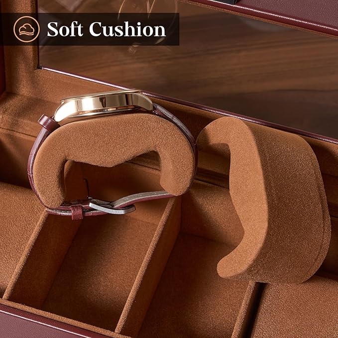 ProCase Watch Case, 6 Slot Mens Watch Box Holder Organizer with Glass Lid, 2-Layer Watches Display Case, Mens Jewelry Box with Drawer, Birthday Valentine Gifts for Men Women -6 Slot, Espresso