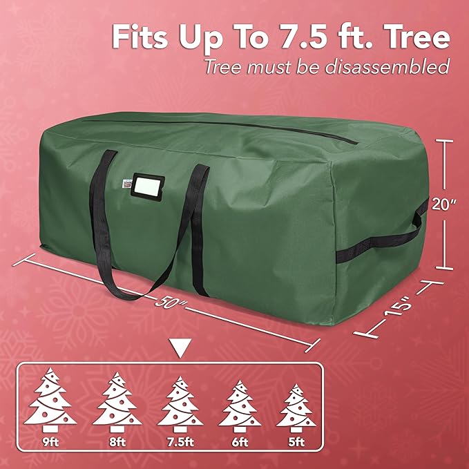 Holiday Cheer Christmas Storage Bag Heavy Duty Fits Up to 7.5ft Tall Artificial Tree, Waterproof with Durable Handles & Zipper Xmas Tree Storage Bag (Green)