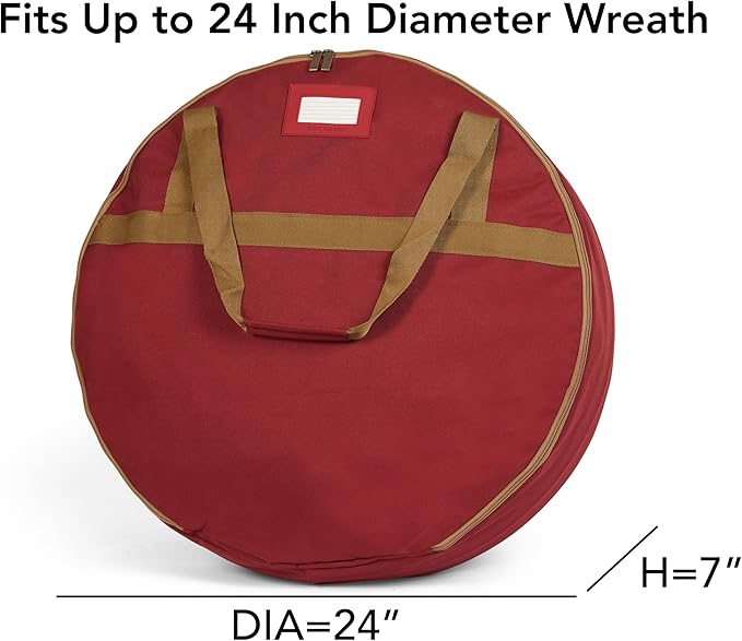 Covermates Keepsakes Wreath Storage Bag – Heavy-Duty Polyester with Buckle Straps & Interior Pouch – Protective Holiday Wreath Organizer with Handles, D-Ring & Label Window, Red